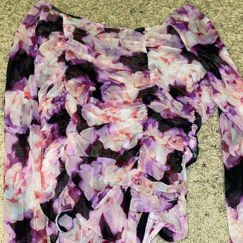 Sheer off the shoulder flower bodysuit
